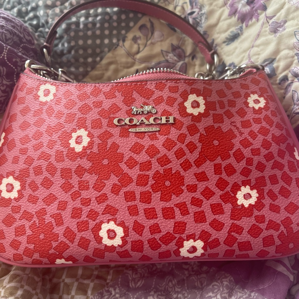 Coach Teri Pink Red and White Floral Print  Shoulder Bag